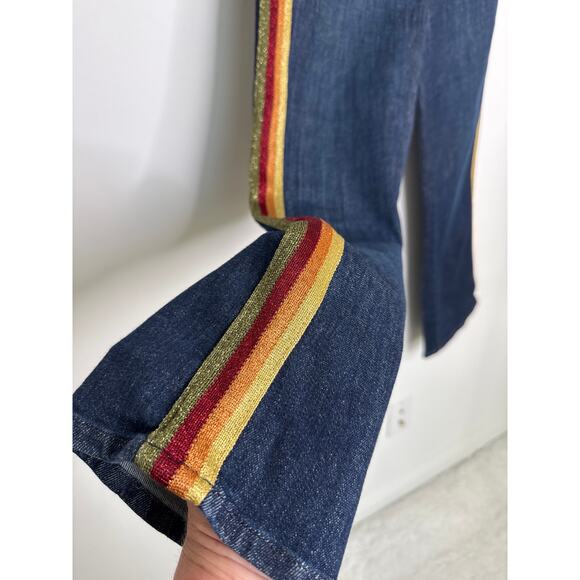 Mother Insider Crop Blue Jeans Swept Away Glitter Racer waist 25 - Picture 7 of 16